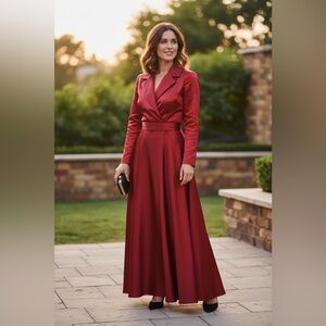 Elegant Burgundy Long Sleeve Maxi Dress Sz 12 NWT